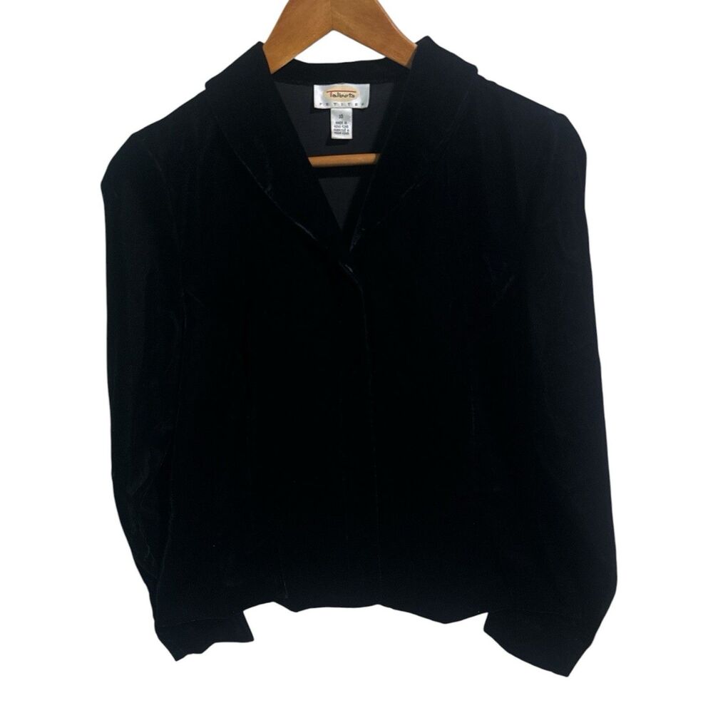 Talbots Women’s 10P Black Velvet Button Front Top Petite Holiday Vintage